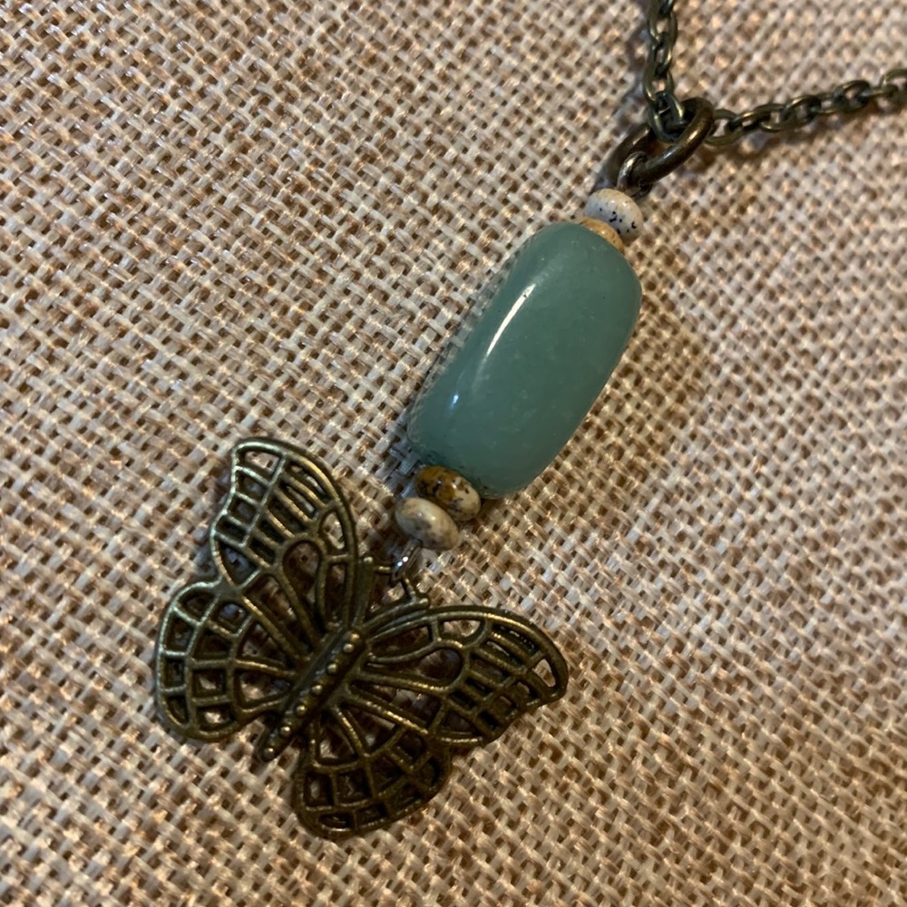 Butterfly Necklace Green Stone One of a kind Hand Crafted - Picture 5 of 7